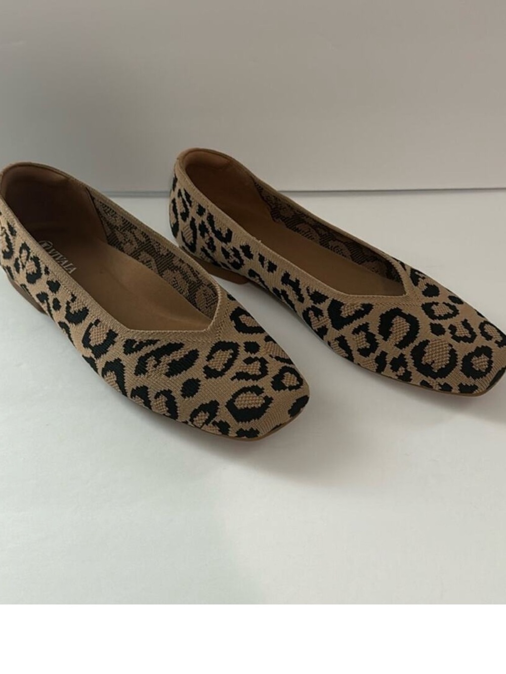 Vivaia Square Toe Leopard-Print Knit Ballet Flats - Tan/Black